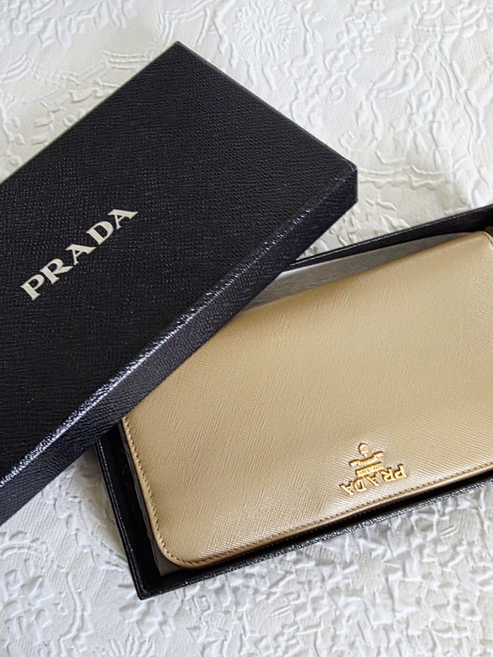 Prada Gold Saffiano Leather Zip Wallet